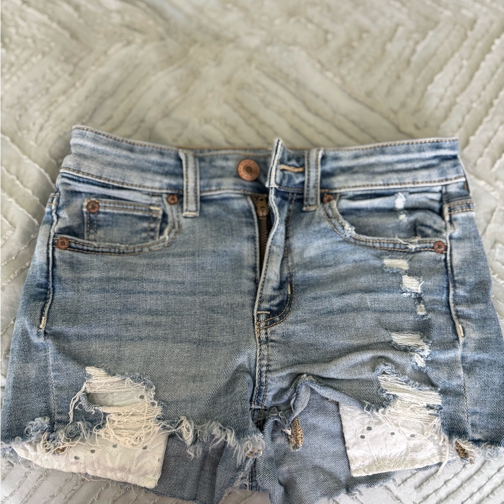 American Eagle Outfitters Light Blue Distressed Jean Shorts